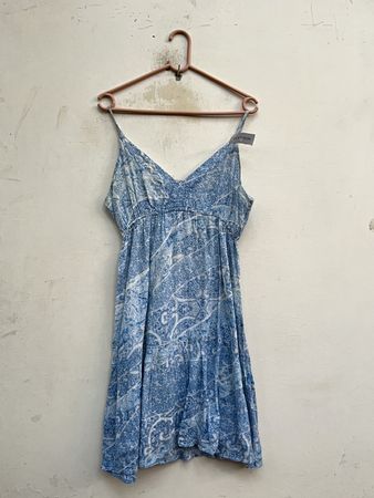 Blue Printed Spaghetti Strap Mini Dress