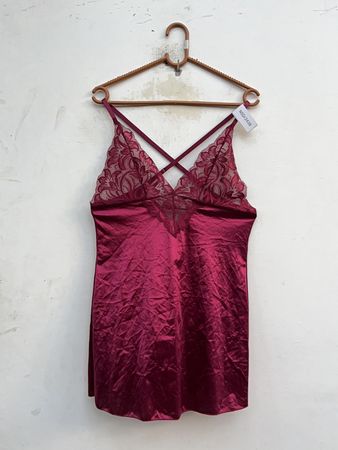 Burgundy Lace Trim Slip Dress