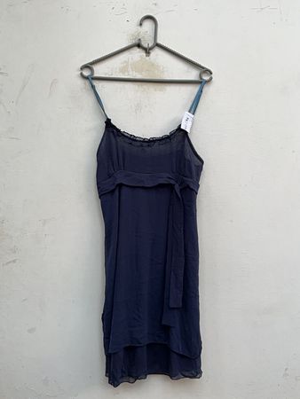 Navy Blue Lace Trim Slip Dress