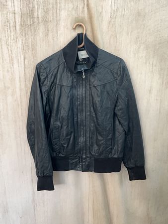 Angelus Paris Black Leather Bomber Jacket