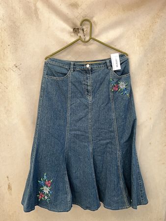 Denim Skirt with Floral Embroidery