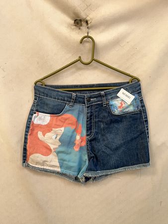 Denim Shorts with Ariel Print