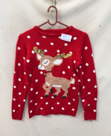 Red Polka Dot Sweater with Reindeer Design