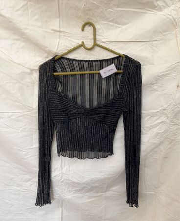 Black Sheer Ribbed Top