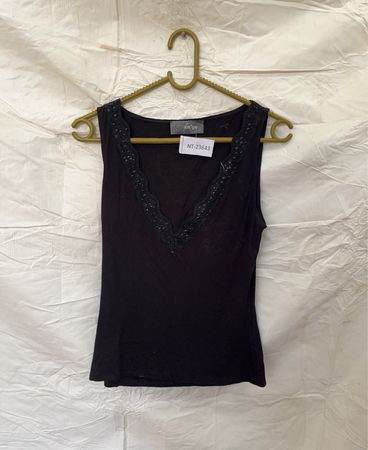 Black Lace Trim Tank Top