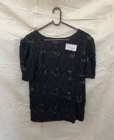 Black Sequined Short Sleeve Blouse