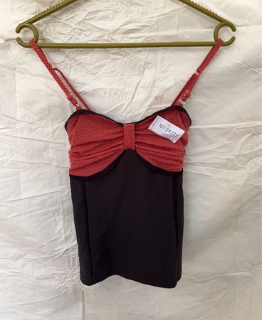 Women's Red and Black Bow Front Bodysuit