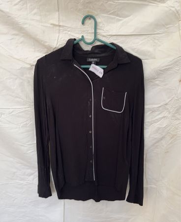 Black Long-Sleeve Shirt with White Trim