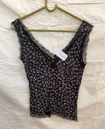 Black and White Lace Trim Top