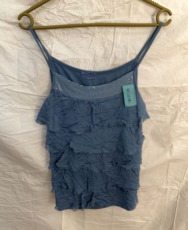 Blue Ruffled Tank Top