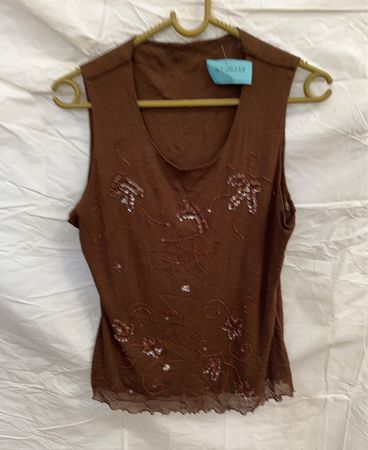Brown Embellished Sleeveless Top