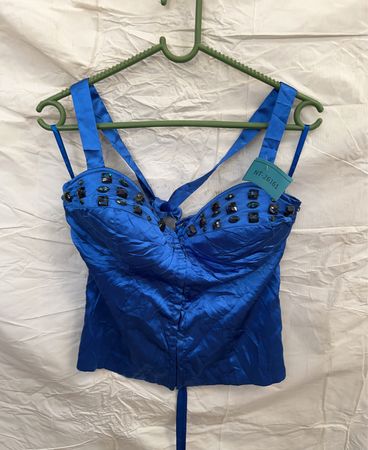 Blue Satin Corset Top with Stones