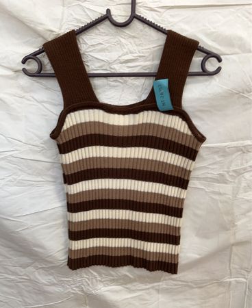 Brown and White Striped Tank Top