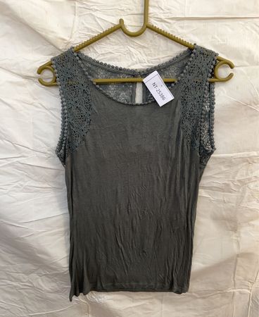 Gray Lace Trim Tank Top
