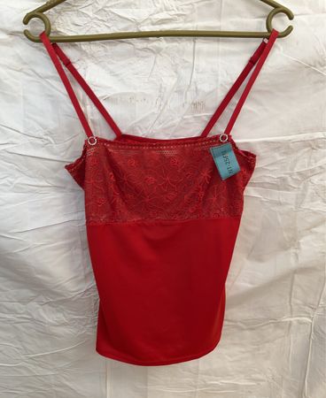 Red Lace Trim Camisole Top