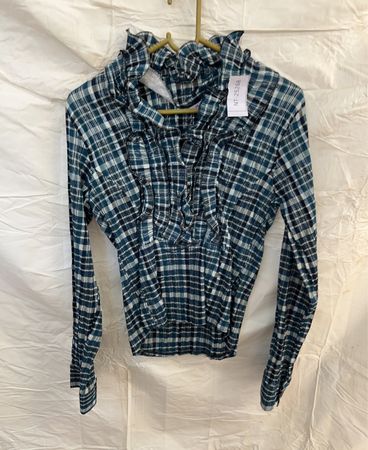 Blue Plaid Ruffled Long-Sleeve Top