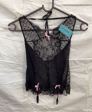 Black Lace Chemise with Pink Bows