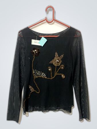 Black Floral Embellished Top