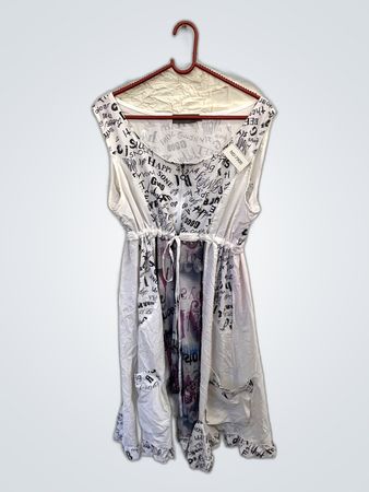 White Sleeveless Dress with Word Print