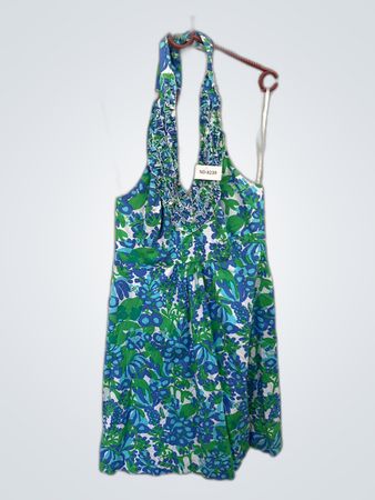 Blue and Green Floral Halter Neck Dress