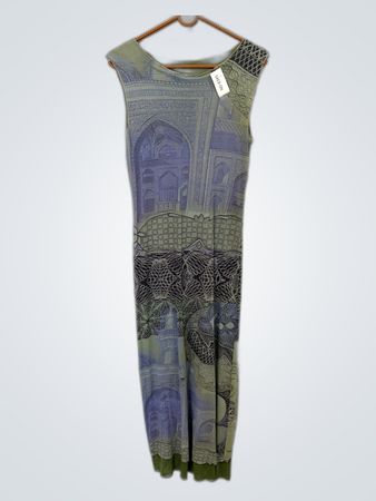 Long Sleeveless Dress with Architectural Pattern