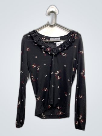 Black Floral Long-Sleeve Top