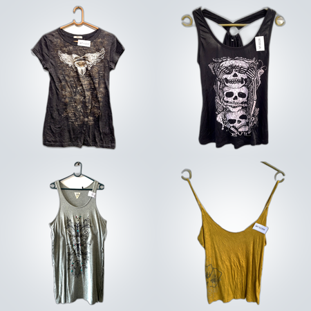 Mixed Brand Tank Top Bundle - 10 Piece Assorted Graphic & Basic Tops Collection