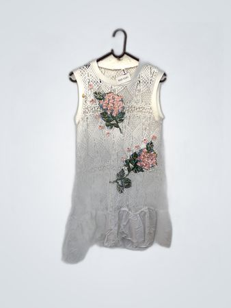 White Lace Dress with Floral Appliques