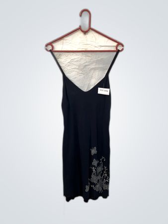 Black Spaghetti Strap Dress with Floral Design
