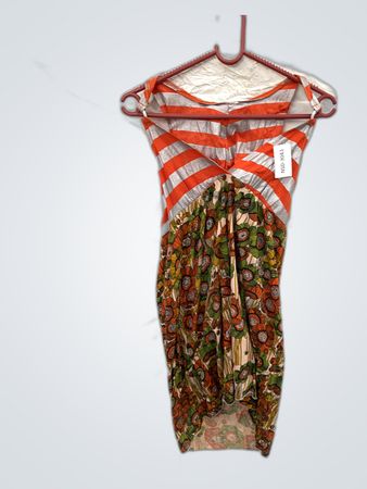 Dress with Orange Stripes and Floral Pattern