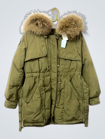 Olive Green Puffer Jacket with Fur Trim