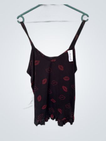 Black Camisole with Red Lips Print