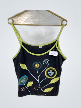 Black Tank Top with Floral Design