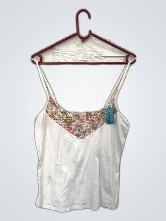 White Tank Top with Sequined Neckline