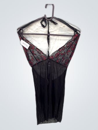 Lace-Trimmed Sheer Black Chemise