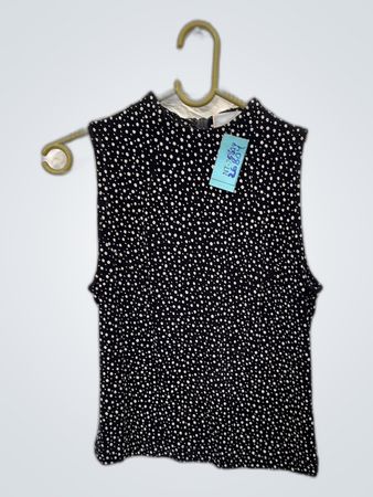 Black Sleeveless Top with White Polka Dots