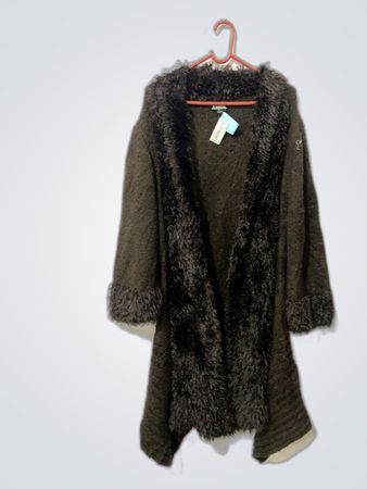 Brown Fur Trim Cardigan