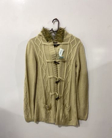 Tan Knit Sweater with Fur Collar