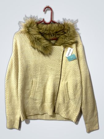 Fur collar cardigan