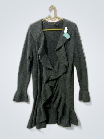 Gray Ruffled Cardigan