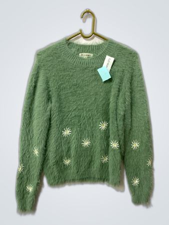 Green Floral Embroidered Sweater