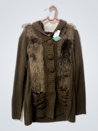 Brown Fur-Trimmed Sweater