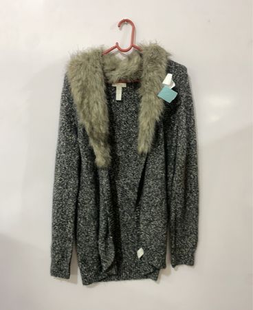 Gray Fur-Collar Sweater