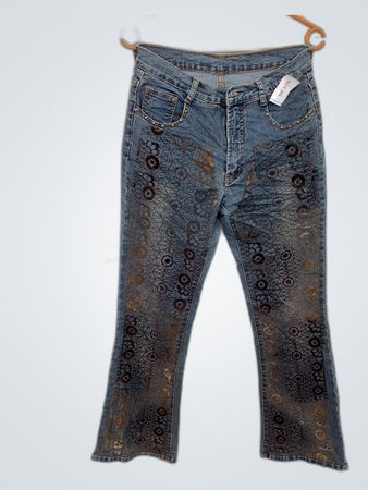 Blue Jeans with Brown and Black Design