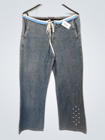 Gray Jeans with Blue Polka Dot Trim