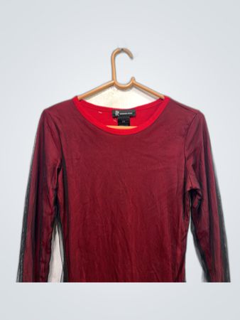 Guess Sheer Mesh Sleeve Long Sleeve Blouse
