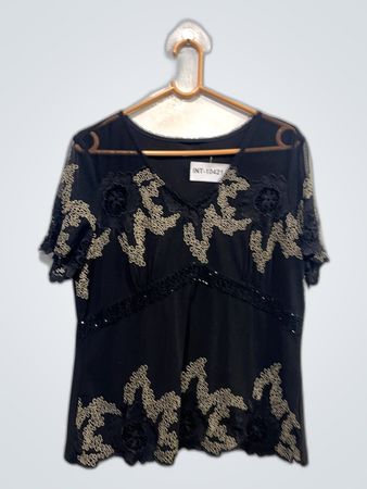 Black Lace Trim Blouse