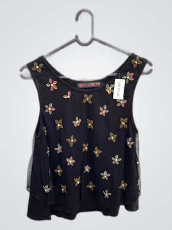 Black Floral Embellished Top