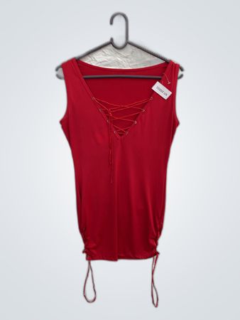 Red Lace-Up Camisole Top