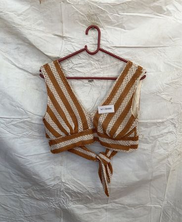 Brown and White Striped Cropped Top